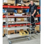 Flexibel shelf trolley 4 shelves 1195x470x1590mm, 250kg/2 wheels w.brakes