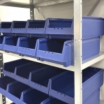 Small parts shelving 2100x1000x400, 32 bins 400x230x150 PPS