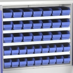 Box locker 900x900x450, 4 shelves, 21 bins 400x120x95, 18 bins 400x90x95