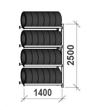 Rengashylly jatko-osa 2500x1400x500, 4 tasoa, 600kg/taso