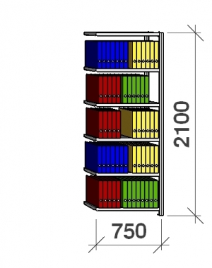 Arkistohylly jatko-osa 2100x750x300 200kg/hyllytaso,6 tasoa