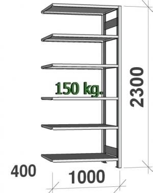 Varastohylly jatko-osa 2295x1000x400 150kg/hyllytaso,6 tasoa ZN Kasten, käytetty