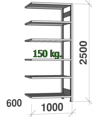 Extension bay 2500x1000x600 150kg/shelf,6 shelves