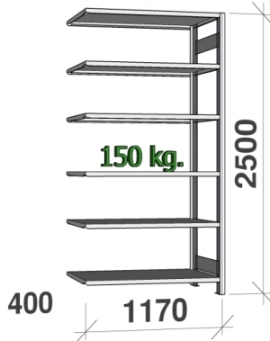 Varastohylly jatko-osa 2500x1170x400 150kg/hyllytaso,6 tasoa