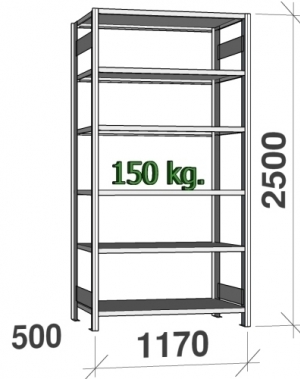 Starter bay 2500x1170x500 150kg/shelf,6 shelves USED