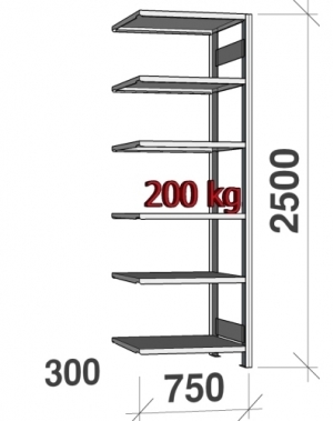 Extension bay 2500x750x300 200kg/shelf,6 shelves USED