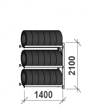 Tyre rack Add On Bay 2100x1400x500, 3 levels used, MAXI