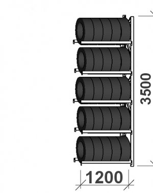 Rengashylly jatko-osa 3500x1200x500, 5 tasoa,600kg/taso MAXI