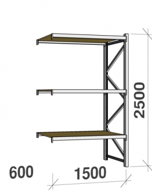 Extension bay 2500x1500x600 600kg/level,3 levels with chipboard