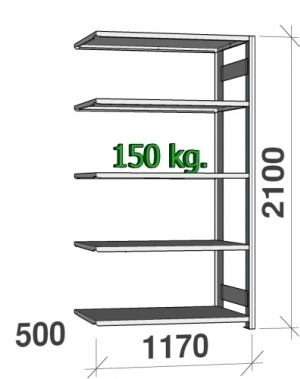 Varastohylly jatko-osa 2100x1170x500 150kg/hyllytaso,5 tasoa