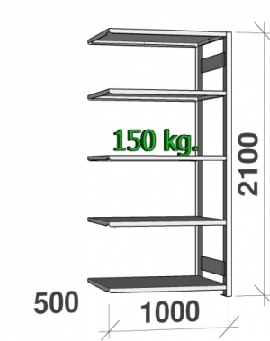 Varastohylly jatko-osa 2100x1000x500 150kg/hyllytaso,5 tasoa