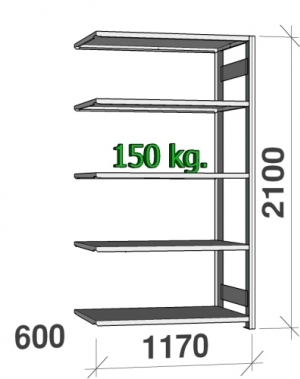 Varastohylly jatko-osa 2100x1170x600 150kg/hyllytaso,5 tasoa