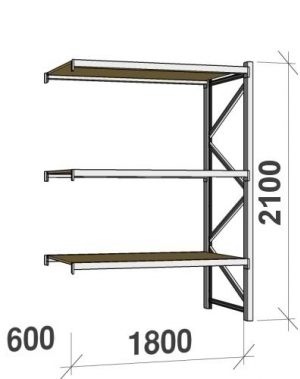 Metallihylly jatko-osa 2100x1800x600 480kg/taso,3 tasoa lastulevyllä käytetty