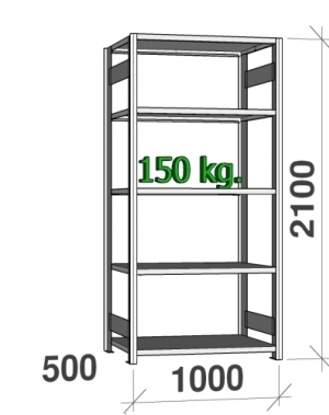 Varastohylly perusosa 2100x1000x500 150kg/hyllytaso,5 tasoa