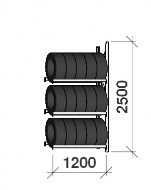 Rengashylly jatko-osa 2500x1200x500, 3 tasoa, 600kg/taso