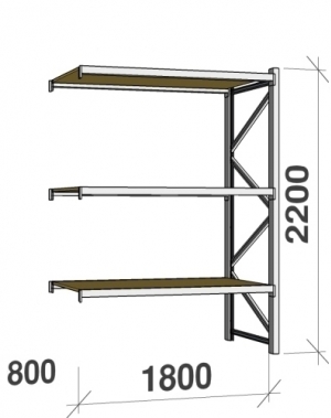 Extension bay 2200x1800x800 480kg/level,3 levels with chipboard