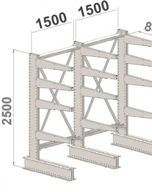 Ulokehylly 1-puolinen 3-pylväinen/12 uloketta 2500Hx3000Lx800S