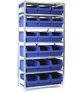 Shortspan shelving 2100x1000x500, 18 bins 500x310x250 mm PPS