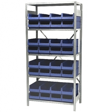 Small parts shelving 2100x1000x400, 32 bins 400x230x150 PPS