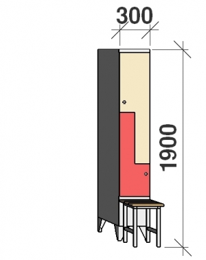 Z- Pukukaappi 2-ovella 1900x300x845 penkillä