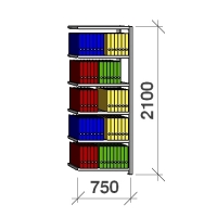 Arkistohylly jatko-osa 2100x750x400 200kg/hyllytaso,6 tasoa