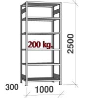 Starter bay 2500x1000x300 200kg/shelf,6 shelves