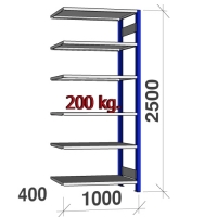 Extension bay 2500x1000x400 200kg/shelf,6 shelves, blue/Zn