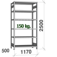 Varastohylly perusosa 2500x1170x500 150kg/hyllytaso,6 tasoa