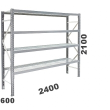 Metallihylly perusosa 2100x2400x600, 300kg/hyllytaso, 4 ritilatasoa