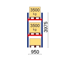 Kuormalavahylly perusosa 3975x950 3500kg/lava, 3 EUR lavapaikkaa