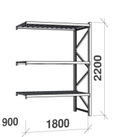 Metallihylly jatko-osa 2200x1800x900 480kg/hyllytaso,3 tasoa peltitasoilla