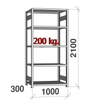 Varastohylly perusosa 2100x1000x300 200kg/hyllytaso,5 tasoa