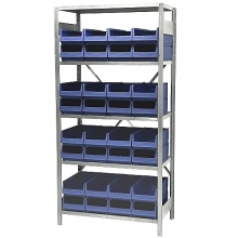 Small parts shelving 2100x1000x500, 32 bins 500x230x150 PPS