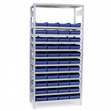 Small parts shelving 2100x1000x300, 44 bins 300x240x95