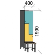 Z-locker 1900x400x845, 2 doors, with bench